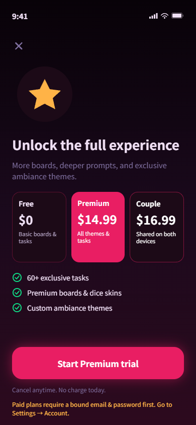 Subscription screen comparing plans